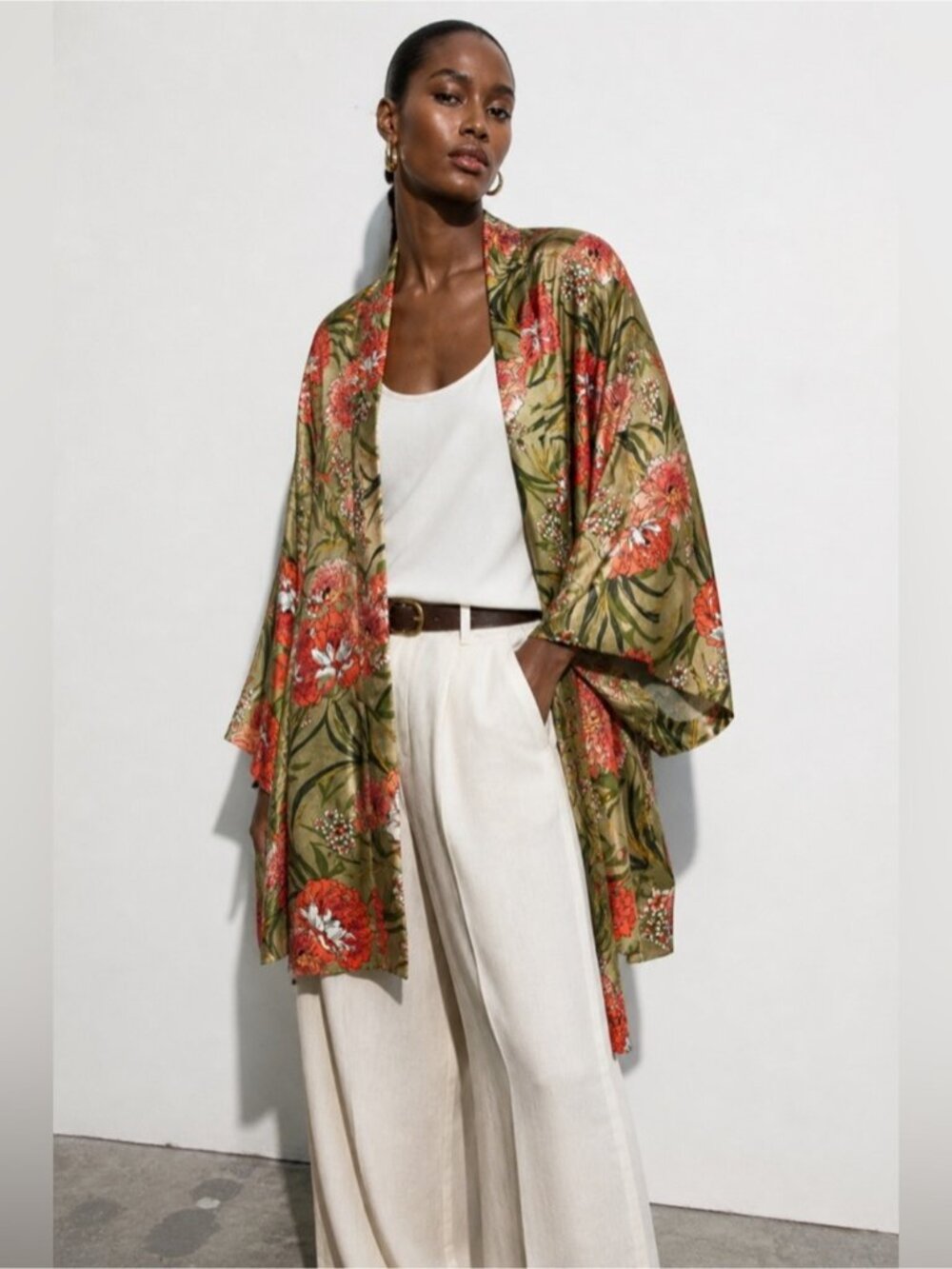 JD Williams Floral Kimono Jacket Olive US 24